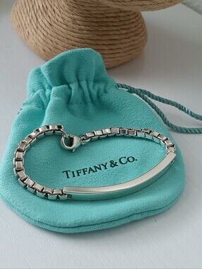Tiffany@Co. Sterling Silver Venitian ID Box Link Bracelet
